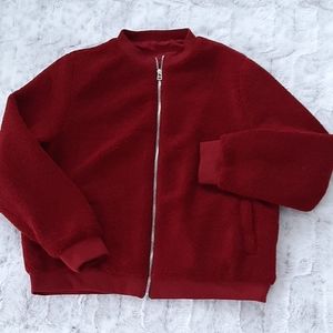 Maroon fleece fuzzy Warm Unbranded crop soft jacket. SIZE XL.